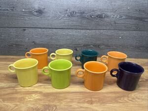 Fiesta Ware Coffee Mugs Ring Handle Homer Laughlin HLC ~set Of 8 Cups